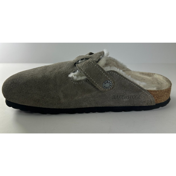 Birkenstock Boston Shearling Suede Clog Slip On Sandals Gray 38 Unisex L7 M5 - Picture 11 of 16